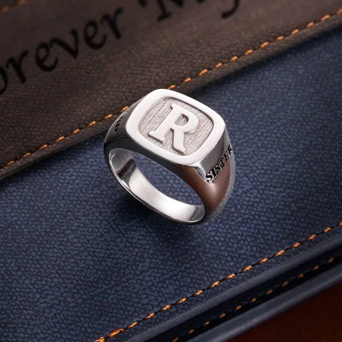 Vista 5 de Anillos de iniciales personalizados para hombres plata de ley 925 anillos de banda de identificación personalizados joyería del día del padre