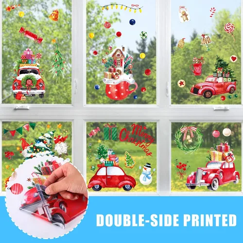 Vista 6 de Nezyo 9 hojas de calcomanías de Navidad para ventanas, calcomanías
