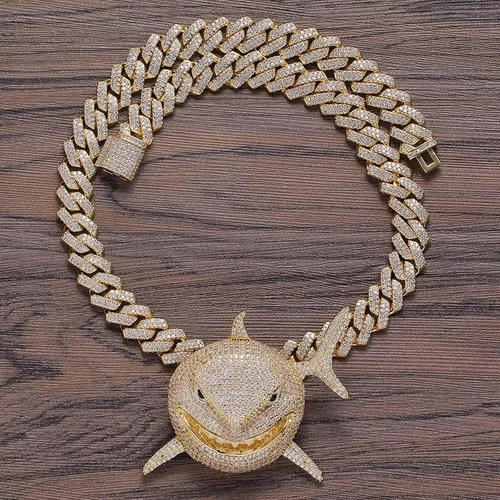 Vista 2 de Collar con colgante Ice Out, collar de cadena cubana de Miami, cadena colgante de oroplata para hombres, niños y mujeres, joyería de estilo hip-hop