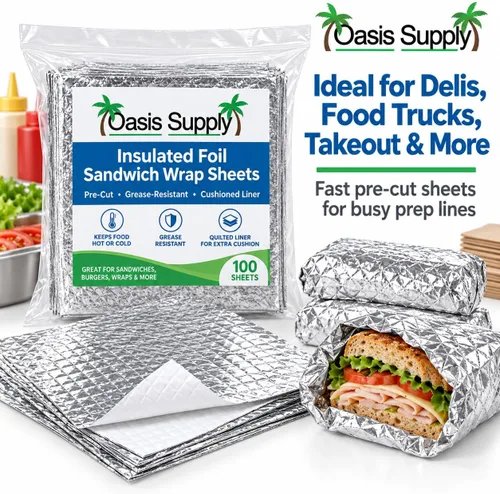 Vista 4 de Oasis Supply, Hojas aisladas precortadas para sándwich - Resistente a la grasa, para alimentos calientes, 100 unidades, 10 3/4 x 14 pulgadas