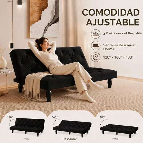 Vista 4 de Anwick Sofá cama futón 3 en 1, sofá cama de terciopelo de 66 pulgadas con respaldo ajustable, sofá reclinable multifuncional para espacios pequeños