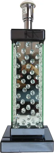 Vista 7 de Ebros Gift Moderna y elegante lámpara de mesa rectangular con cristales flotantes biselados de cristal y metal, con pantalla de tela gris, acento