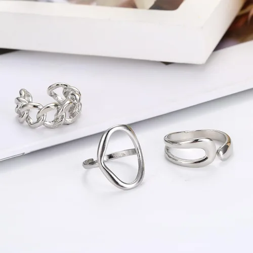 Vista 6 de FIBO STEEL Juego de 16 anillos gruesos de cúpula dorada para mujer, chapados en oro de 18 quilates, trenzados, trenzados, apilables, redondos