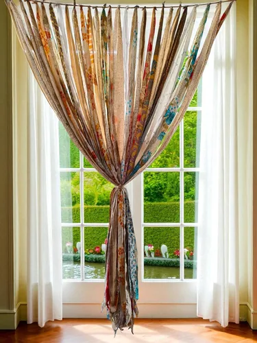 Vista 3 de Mango Gifts Exotic Elegance: Cortina de puerta de cinta multicolor hecha a mano en seda vieja Sari Beige