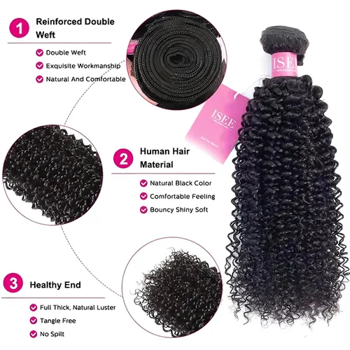 Vista 8 de ISEE Extensión de cabello malayo 100% virgen sin procesar, rizado profundo, color negro natural que puede ser teñido, 10 pulgadas 100% Malaysian