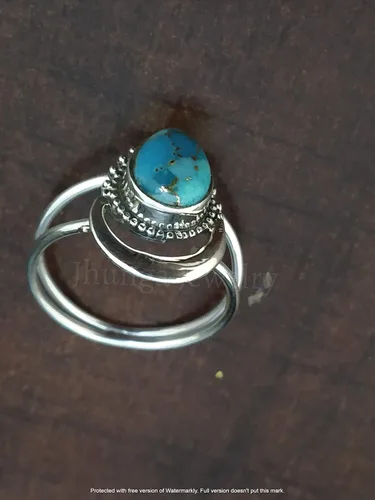 Vista 2 de Anillo azul de cobre turquesa, plata de ley 925, anillo en forma de media luna, anillo de dos bandas, Boho Chic, joyería de boda de promesa, anillo