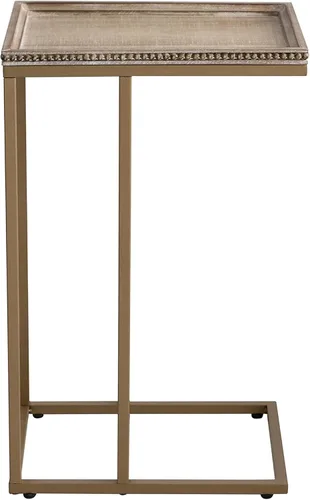 Vista 10 de COZAYH Mesa auxiliar de sofá en forma de C de granja con bandeja tejida de madera rústica y metal y marco de metal, mesa auxiliar para sala de Negro