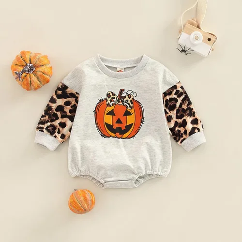 Vista 2 de Conjunto de Halloween para bebé y niña, sudadera de manga larga con estampado de letras, ropa de otoño