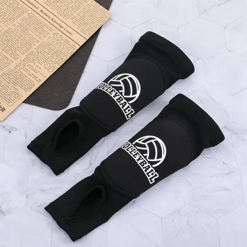 Vista 2 de Protector de muñeca de voleibol negro, 2 fundas de antebrazo de brazo de voleibol de 12 pulgadas con almohadillas protectoras de espuma y orificio