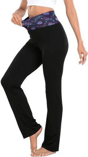 Vista 4 de HDE Pantalones de yoga con bloques de color para mujer, leggings de entrenamiento de pierna acampanada