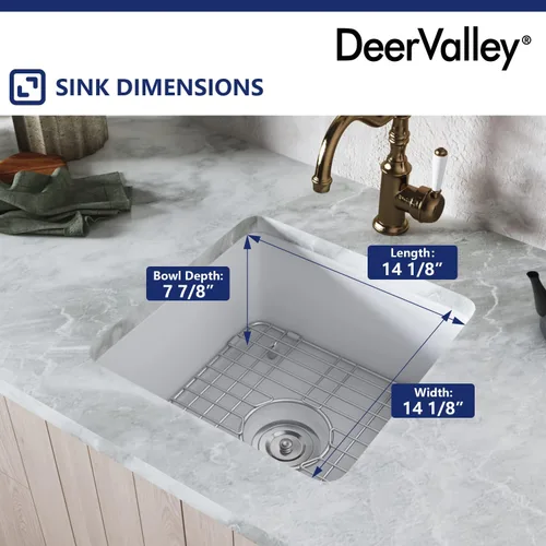Vista 7 de DeerValley Fregadero de Cocina Empotrado de 45.7 cm L x 45.7 cm A Fregadero de Un Solo Tazón de Barro Refractario Cuadrado para Barra con Rejilla