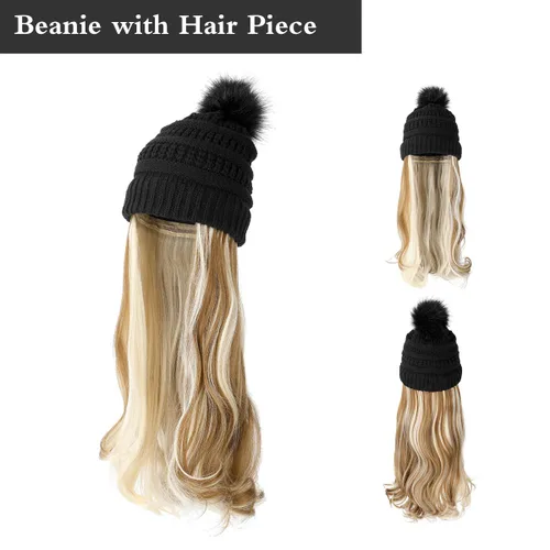 Vista 9 de AynnQueen - Gorro de invierno con extensiones de cabello desmontables para mujer.