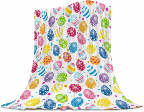 Vista 10 de Manta de Pascua para niños, cálida manta de vellón de felpa de franela, manta de cama con cola de conejo, huevos de Pascua, conejo, flores