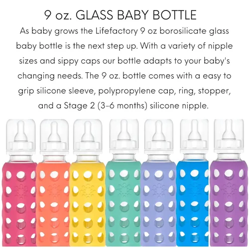 Vista 4 de Lifefactory 9-Ounce BPA-Free Glass Baby Bottle with Protective Silicone Sleeve and Stage 2 Nipple, Grape