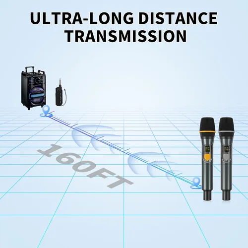 Vista 6 de Micrófonos inalámbricos, micrófonos duales UHF profesionales para karaoke, sistema de micrófono dinámico inalámbrico con receptor recargable, Plug