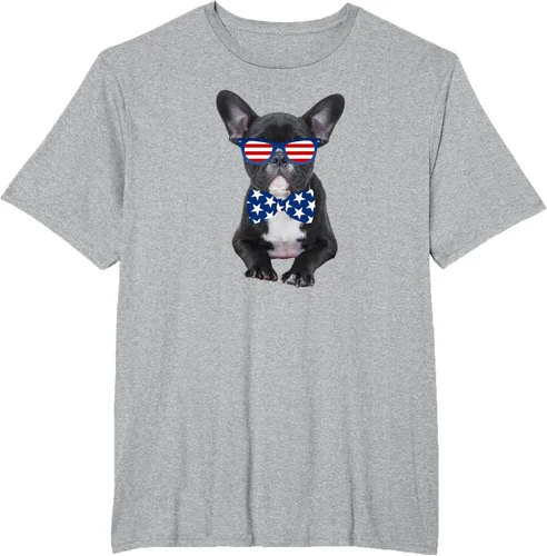 Vista 18 de Funny French Bulldog 4th de julio de Patriótico EE. UU. playera, niños 10, Blanco