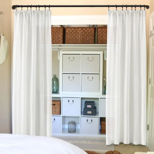 Vista 19 de Cortinas rústicas para ventana de cocina, cortinas de lino transparentes con bolsillo para barra para ventanas cortas, juego de 2 paneles, 42