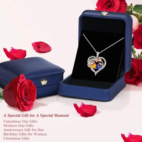 Vista 7 de Iefil Collares de corazón de rosa para mujer, plata de ley 925, collar de piedra natal de corazón rosa, regalos de cumpleaños para mujeres