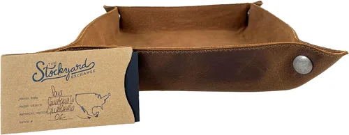 Vista 7 de Leather At Home, Catchall grande hecho a mano de cuero de grano completo, marrón bourbon