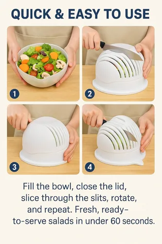 Vista 3 de Cortador de ensalada y picador en una picadora de frutas y verduras, corta verduras frescas y frutas en cuestión de segundos, sin BPA, para hacer