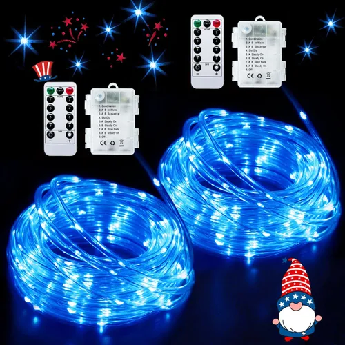 Vista 19 de JMEXSUSS Paquete de 2 luces de Navidad a pilas de luces blancas cálidas, impermeables al aire libre, 200 LED de 66 pies, 8 modos, funciona
