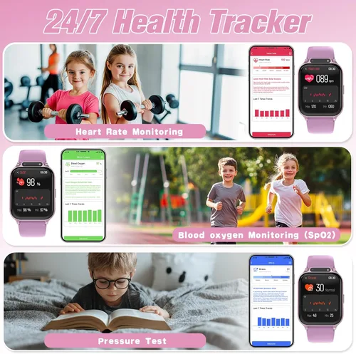 Vista 2 de Reloj inteligente para niños de 1.85 pulgadas con rastreador de fitness, monitor de sueño, más de 22/100 modos deportivos, esfera de bricolaje, IP68