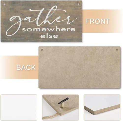 Vista 4 de Placa de madera con texto en inglés "Gather Somewhere Else", decoración de estante de cocina, letreros de madera, placa colgante rústica, decoración