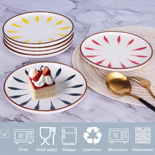 Vista 3 de Aquiver Platos de cerámica para postre de 6 pulgadas, platos de porcelana pintados de color, platos pequeños para fiesta de té, para pasteles