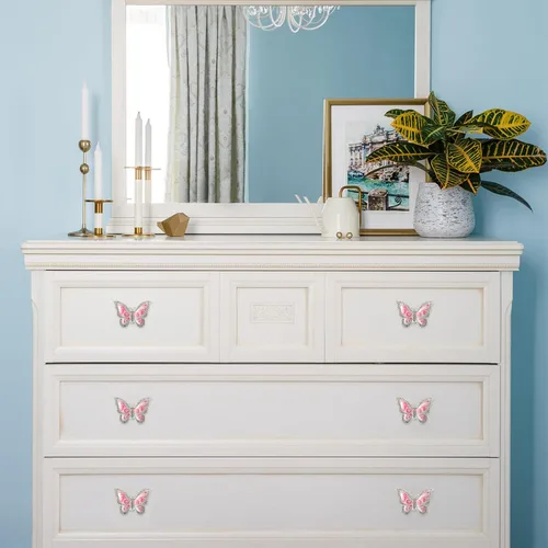 Vista 3 de Pomos de mariposa para gabinete, 6 pomos de mariposa de un solo agujero, tiradores decorativos para puerta, gabinete, cajón, armario, muebles