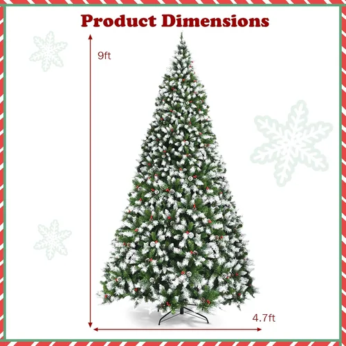 Vista 7 de Happygrill - Árbol de Navidad artificial preiluminado de 2.7 m con nieve, decoración de Navidad con 900 luces LED blancas cálidas preencordadas