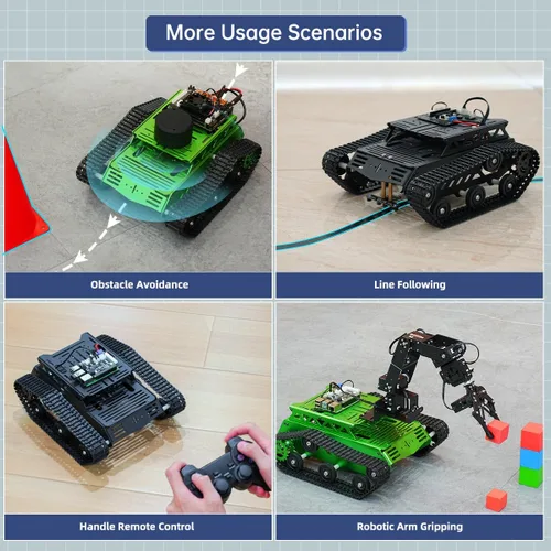 Vista 13 de Chasis de automóvil tanque con motor de engranaje de CC, chasis robot absorbente de golpes, plataforma móvil robótica de metal completo para Arduino