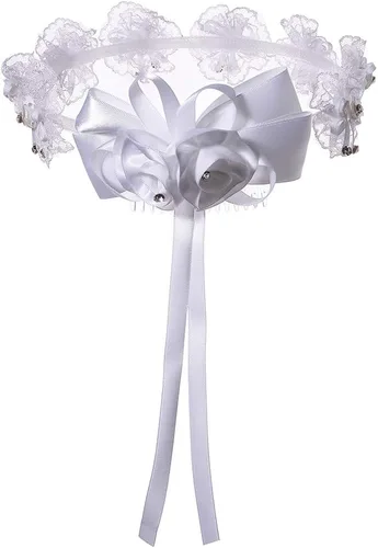 Vista 2 de Velos florales de primera comunión para niñas, corona de perlas blancas