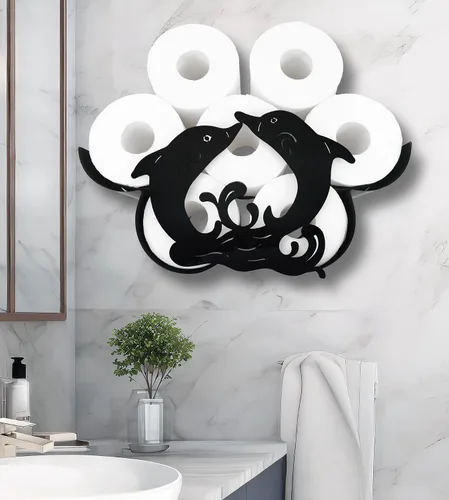 Vista 10 de Bear - Almacenamiento de papel higiénico de pared de metal, divertido soporte de papel higiénico negro, soporte de papel de metal decorativo