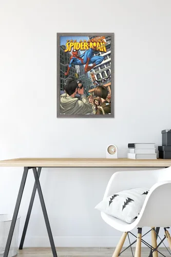 Vista 6 de Trends International Marvel Comics Spider-Man - Póster de pared definitivo, 14.725 x 22.375 pulgadas, versión enmarcada de madera de granero