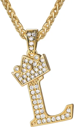 Vista 29 de U7 Crown Initial Number Necklace for Men Women A-Z Letter Pendant Chain a. Oro