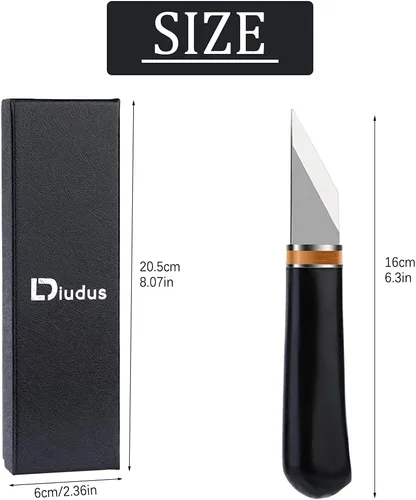 Vista 2 de Cuchillo de corte de cuero, cuchillo puntiagudo, herramienta de trabajo de cuero con mango de madera, hoja de acero inoxidable, ideal para corte