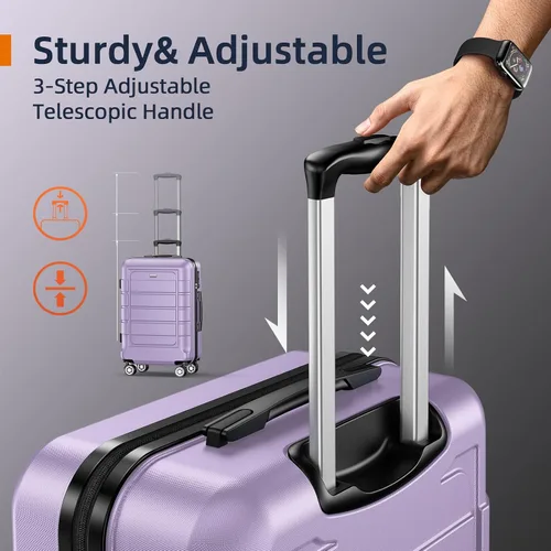 Vista 6 de SHOWKOO Equipaje Sets Expandible PC+ABS Durable Maleta Doble Ruedas TSA Lock 3pcs, Púrpura lavanda, Juegos de equipaje Hardsie