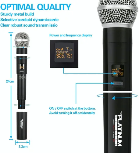 Vista 5 de El sistema de micrófono inalámbrico Platinum, sistema de micrófono dinámico de mano profesional de doble canal con receptor de karaoke profesional