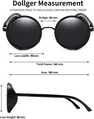 Vista 5 de Dollger Gafas de sol redondas retro vintage Steampunk con marco circular de metal