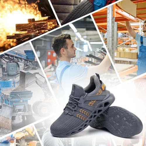 Vista 19 de Furuian - Tenis con punta de acero para hombres y mujeres, zapatos de seguridad ligeros, cómodos, a prueba de pinchazos, zapatos de trabajo