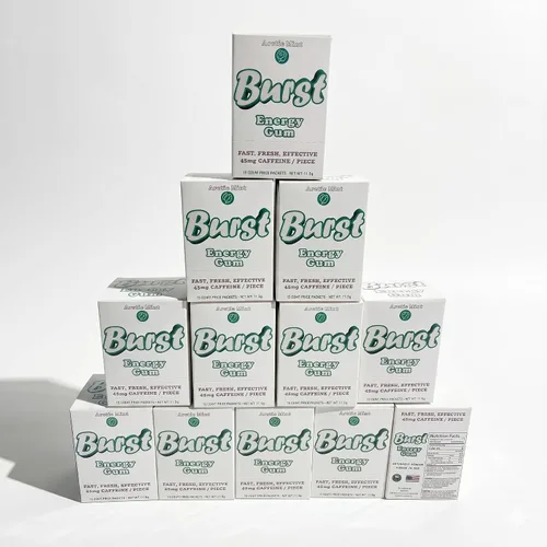 Vista 12 de Burst Energy Gum - 45 mg de cafeína por pieza, enfoque y ráfaga de energía, menta ártica, 5 paquetes de 8 (40 piezas), gestiona el estrés, encías