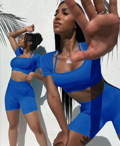 Vista 6 de OLCHEE Conjunto de entrenamiento sexy para mujer 2 piezas pantalones cortos de cintura alta sin costuras leggings y sujetador deportivo ropa de yoga