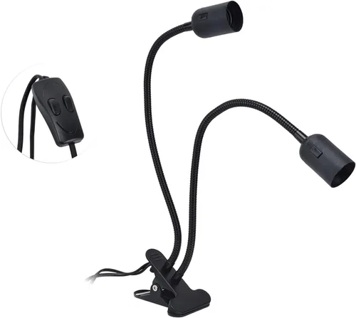 Vista 3 de Lámpara de escritorio LED de cuello de cisne con abrazadera, lámpara E27/E26, aluminio negro, brazo flexible de 20 pulgadas, luz portátil con clip