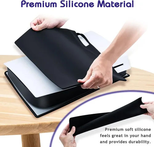 Vista 5 de Mcbazel Funda de silicona para consola PS5 Disk Edition, a prueba de polvo, antiarañazos, anticaídas, para Playstation 5 Disk Edition, color negro