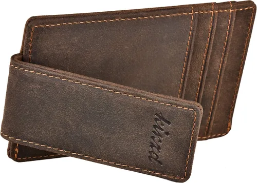 Vista 4 de Clip para dinero cartera de bolsillo frontal cartera delgada de cuero con bloqueo RFID fuerte imán Cartera RFID