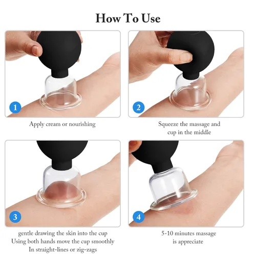 Vista 6 de Nuanchu Taza de ventosas faciales de vidrio, taza de silicona para masaje, succión al vacío, para cuerpo, cara, pierna, brazo, espalda, hombro, Negro