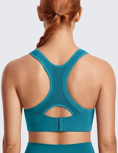 Vista 2 de SYROKAN Sujetador deportivo para mujer, parte delantera ajustable, soporte de alto impacto, acolchado, espalda cruzada, talla grande, brasier
