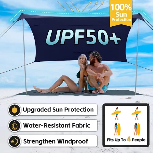 Vista 2 de EasierHike Tienda de campaña para playa, 7 × 7.15 pies, toldo de playa portátil fácil de desplegar, refugio de protección solar UPF50+, resistente