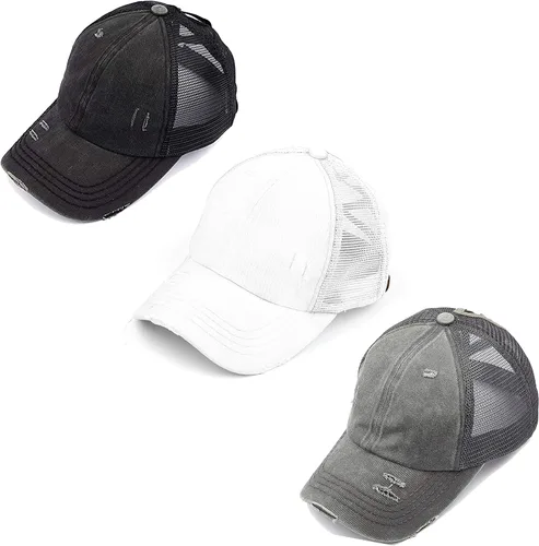Vista 124 de Funky Junque - Sombrero de cola de caballo para mujer, gorra de béisbol con ajuste ajustable y cola de caballo alta cruzada para uso diario Paquete
