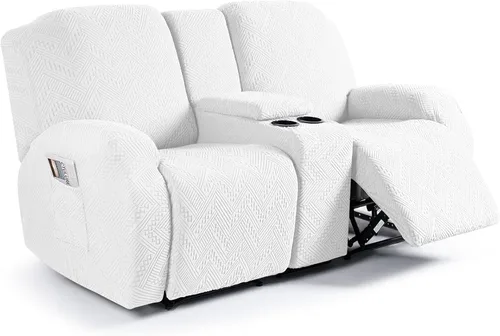 Vista 9 de Ruaozz - Fundas elásticas para sofá reclinable con consola de 4 piezas, con bolsillos, fundas de jacquard para sofá reclinable, protectores